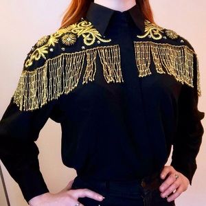 Vintage 1980s Western Fringe Blouse